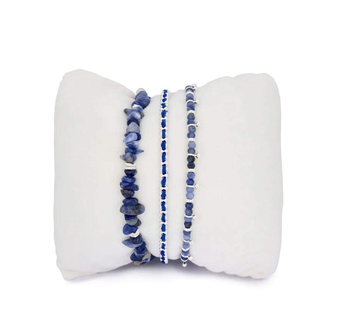 HealthyDog Boho Betty "Kadavu Denim" Sodalith - & Silberarmband Set