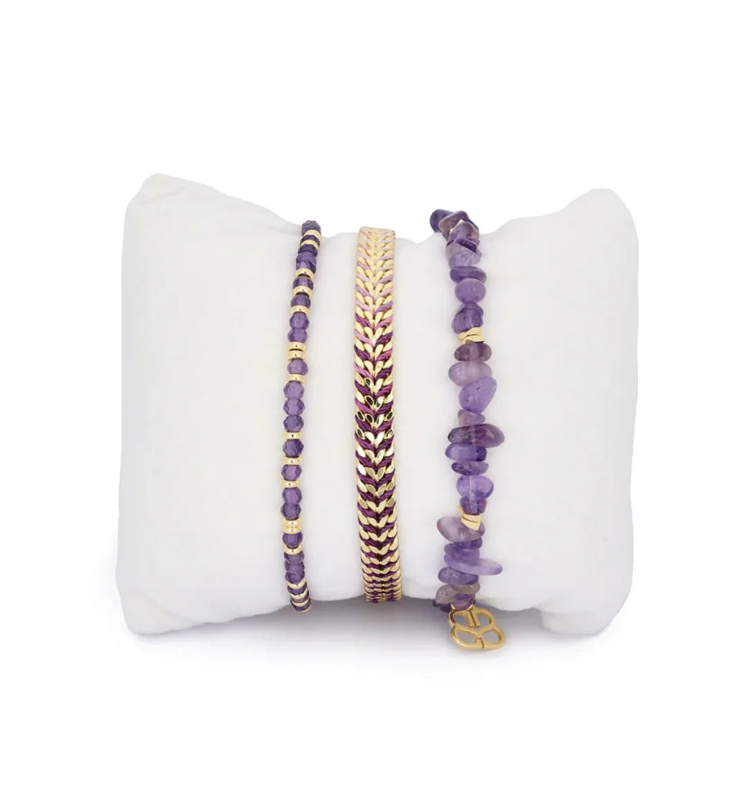 HealthyDog Boho Betty "Maupiti" Amethyst - & Goldarmband Set