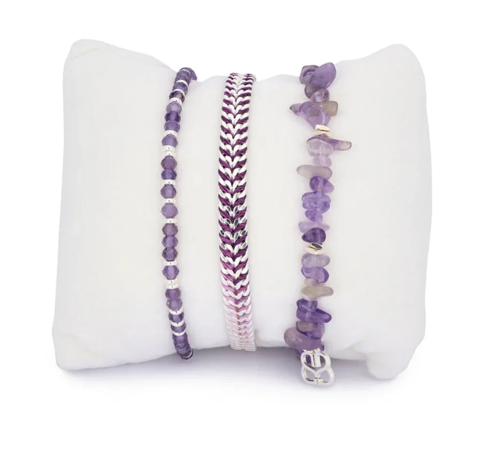 HealthyDog Boho Betty "Maupiti" Amethyst - & Silberarmband Set
