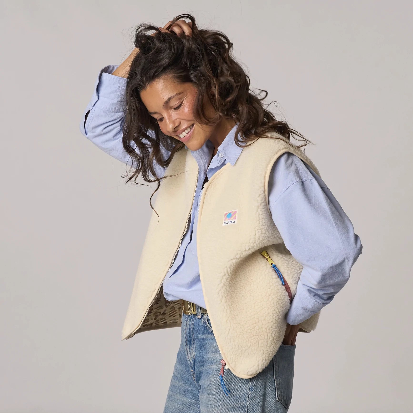 BILLYBELT Damenweste aus Sherpa mit Reissverschluss "elfenbein"