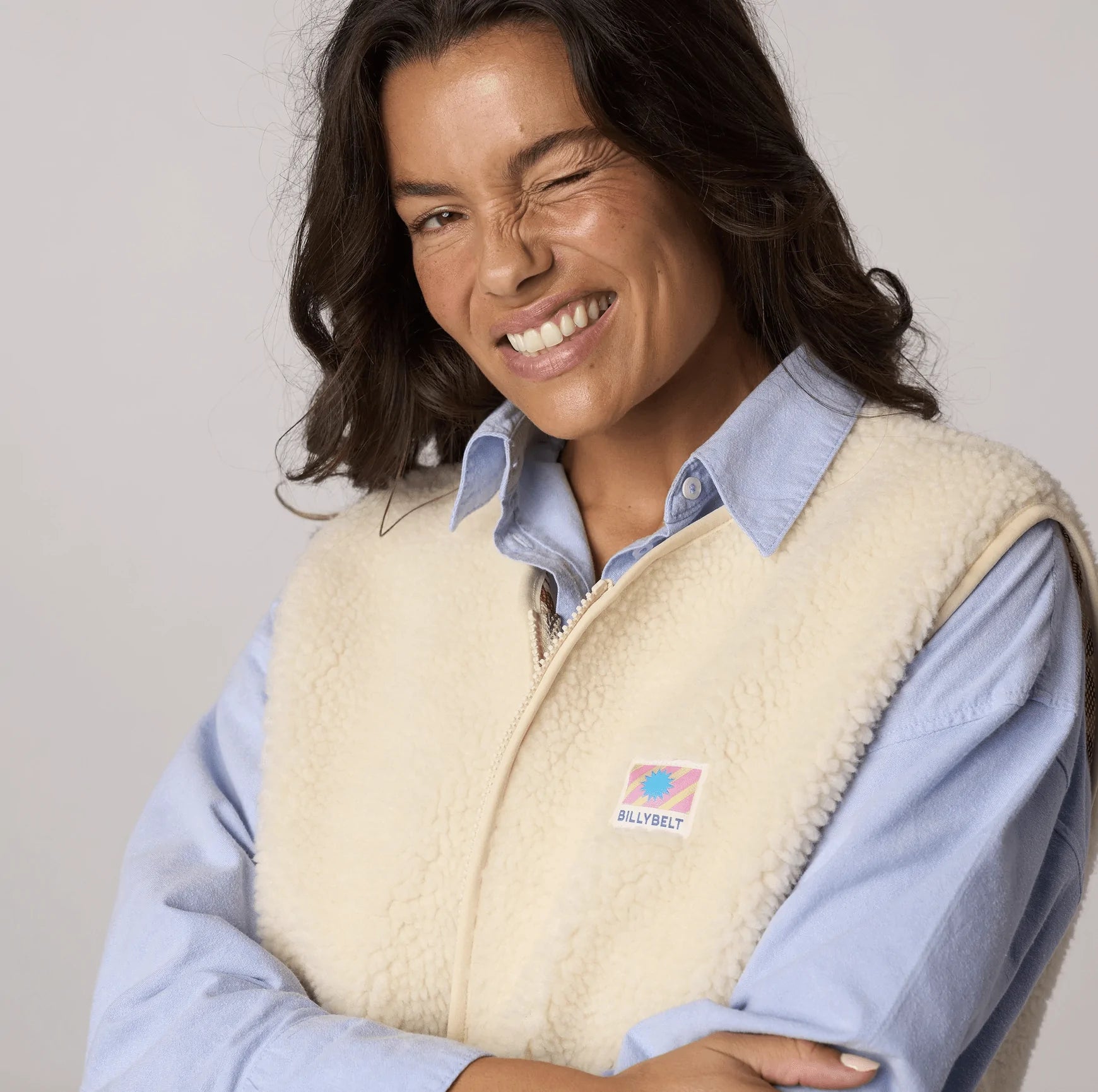 BILLYBELT Damenweste aus Sherpa mit Reissverschluss "elfenbein"