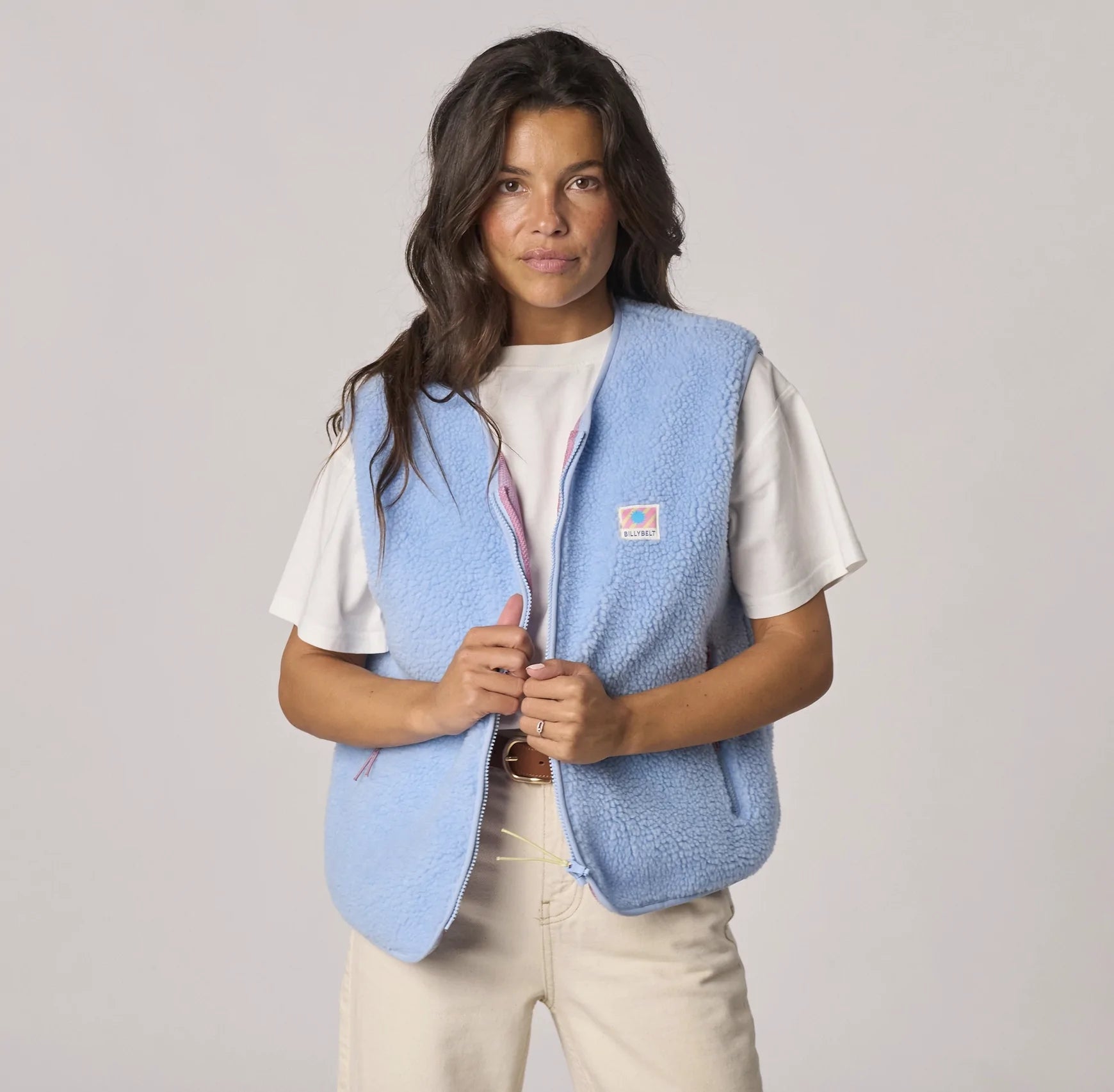 BILLYBELT Damenweste aus Sherpa mit Reissverschluss "hellblau"