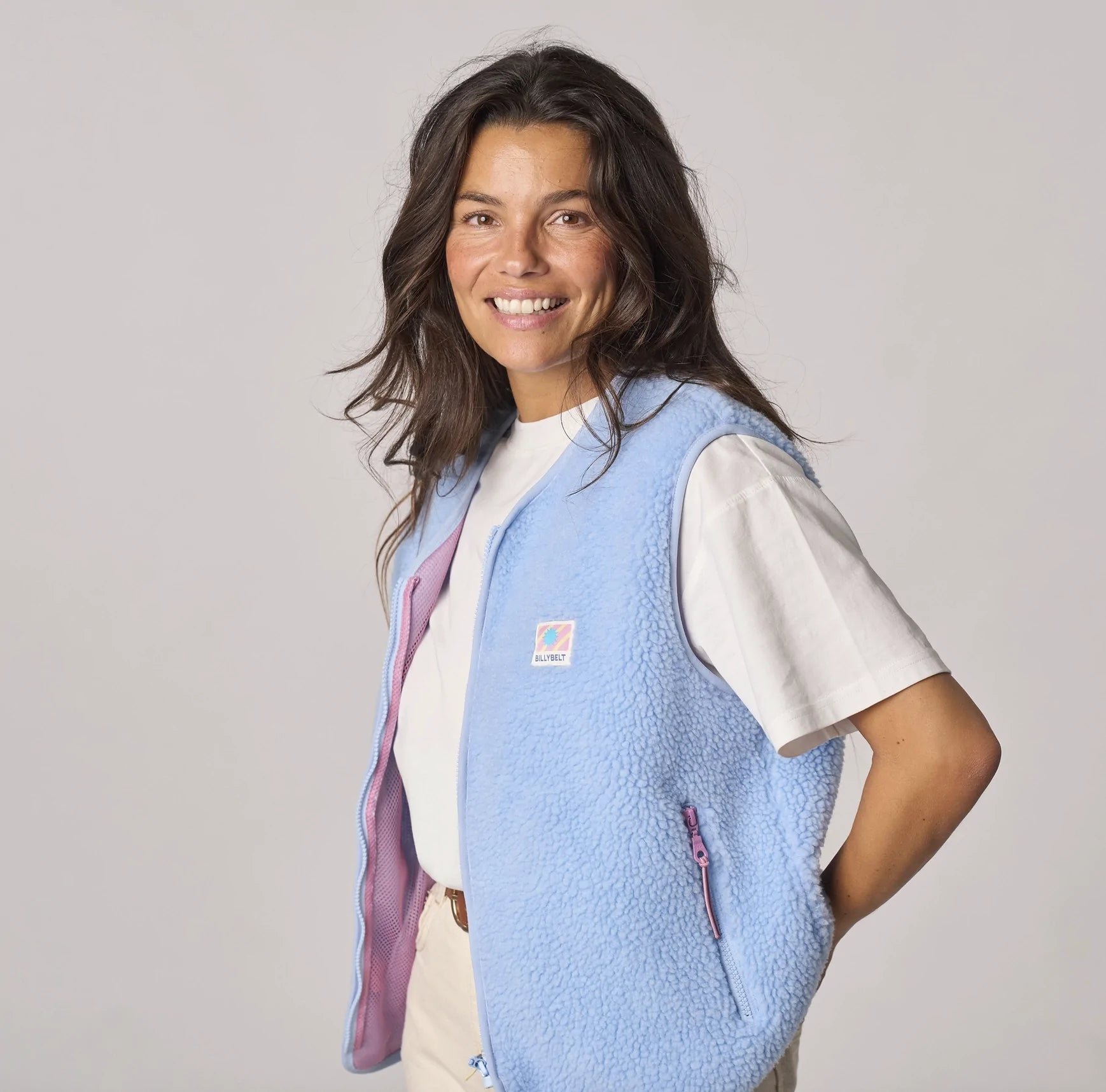 BILLYBELT Damenweste aus Sherpa mit Reissverschluss "hellblau"