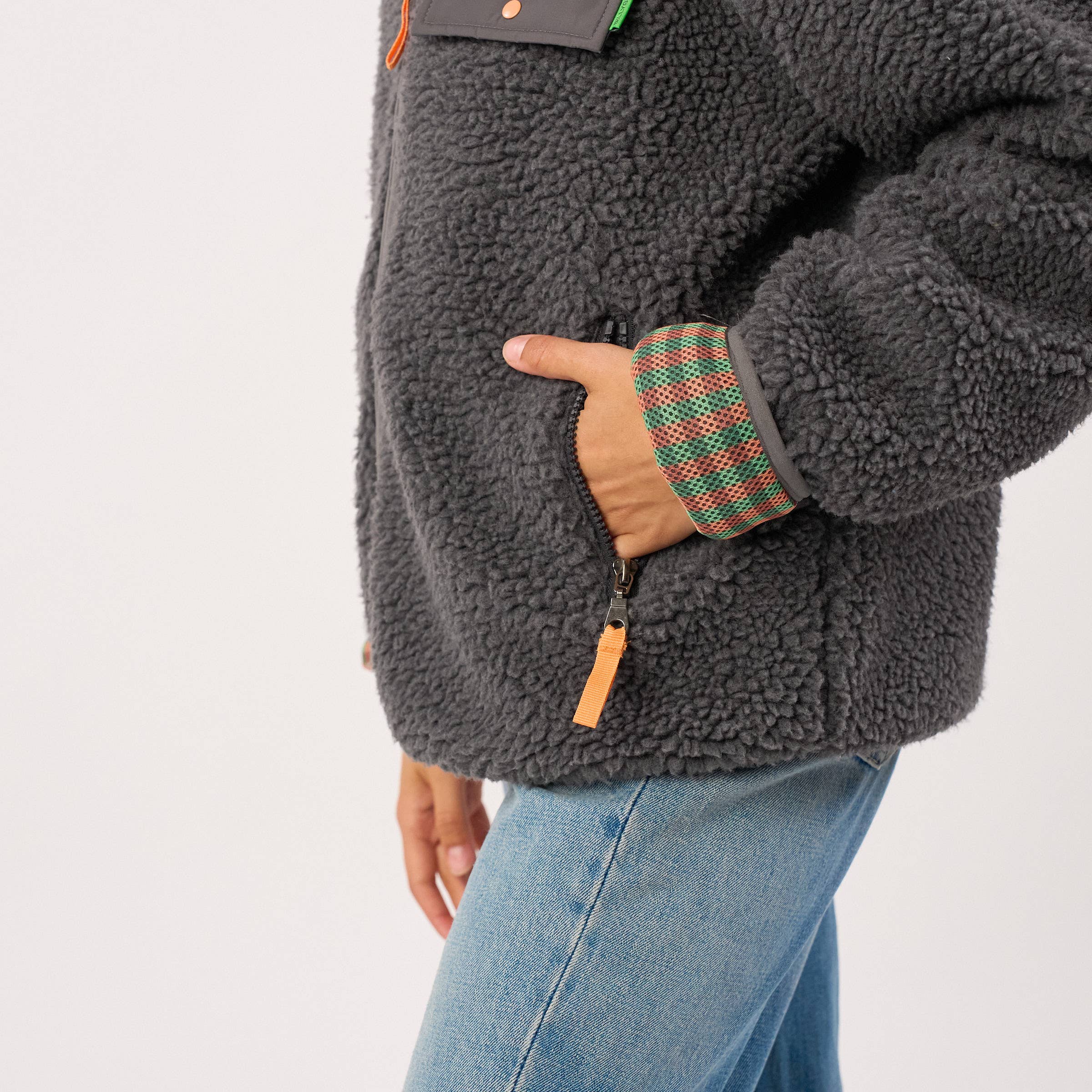 BILLYBELT Damenjacke aus Sherpa mit Reissverschluss und langen Ärmeln "grau"