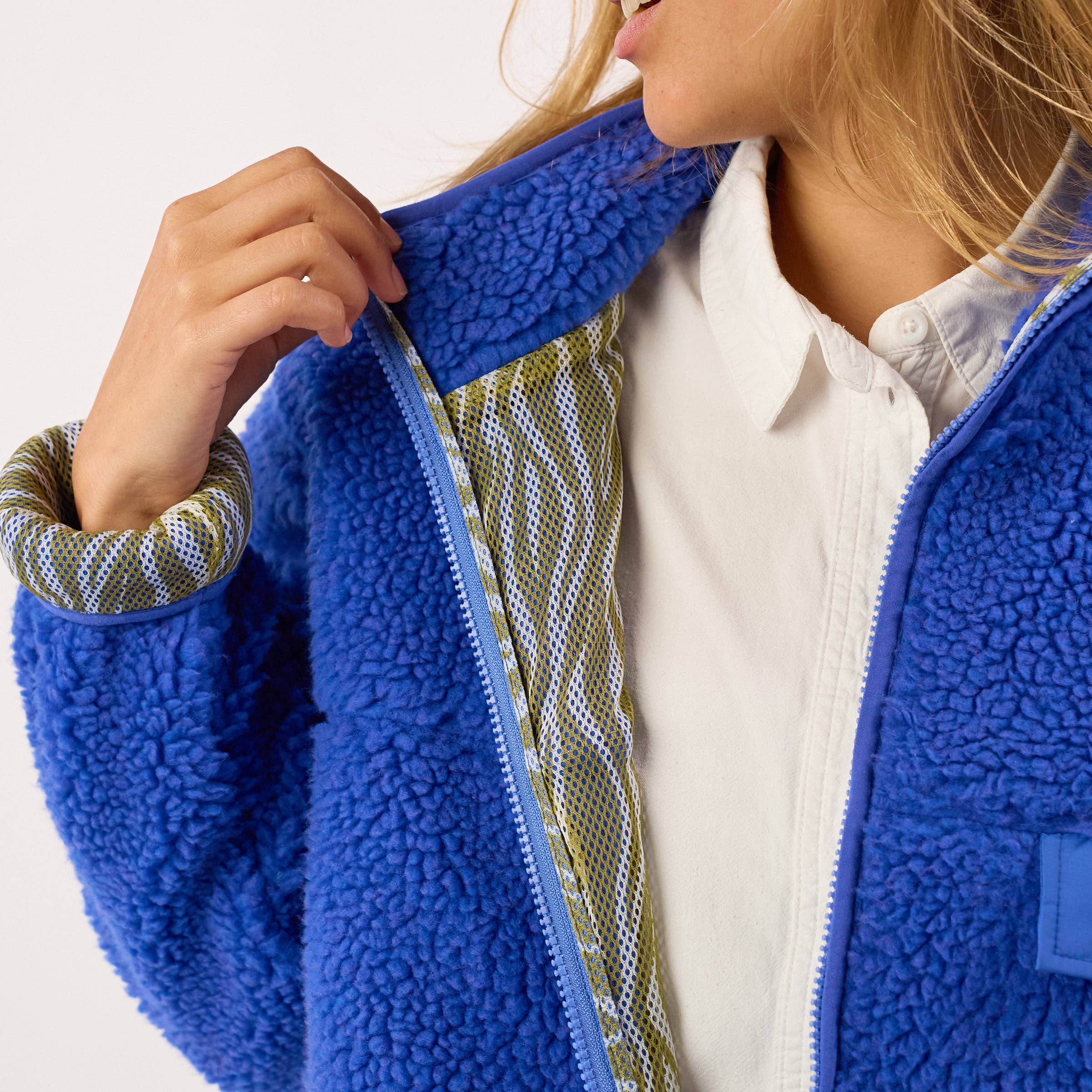 BILLYBELT Damenjacke aus Sherpa mit Reissverschluss und langen Ärmeln "blau"