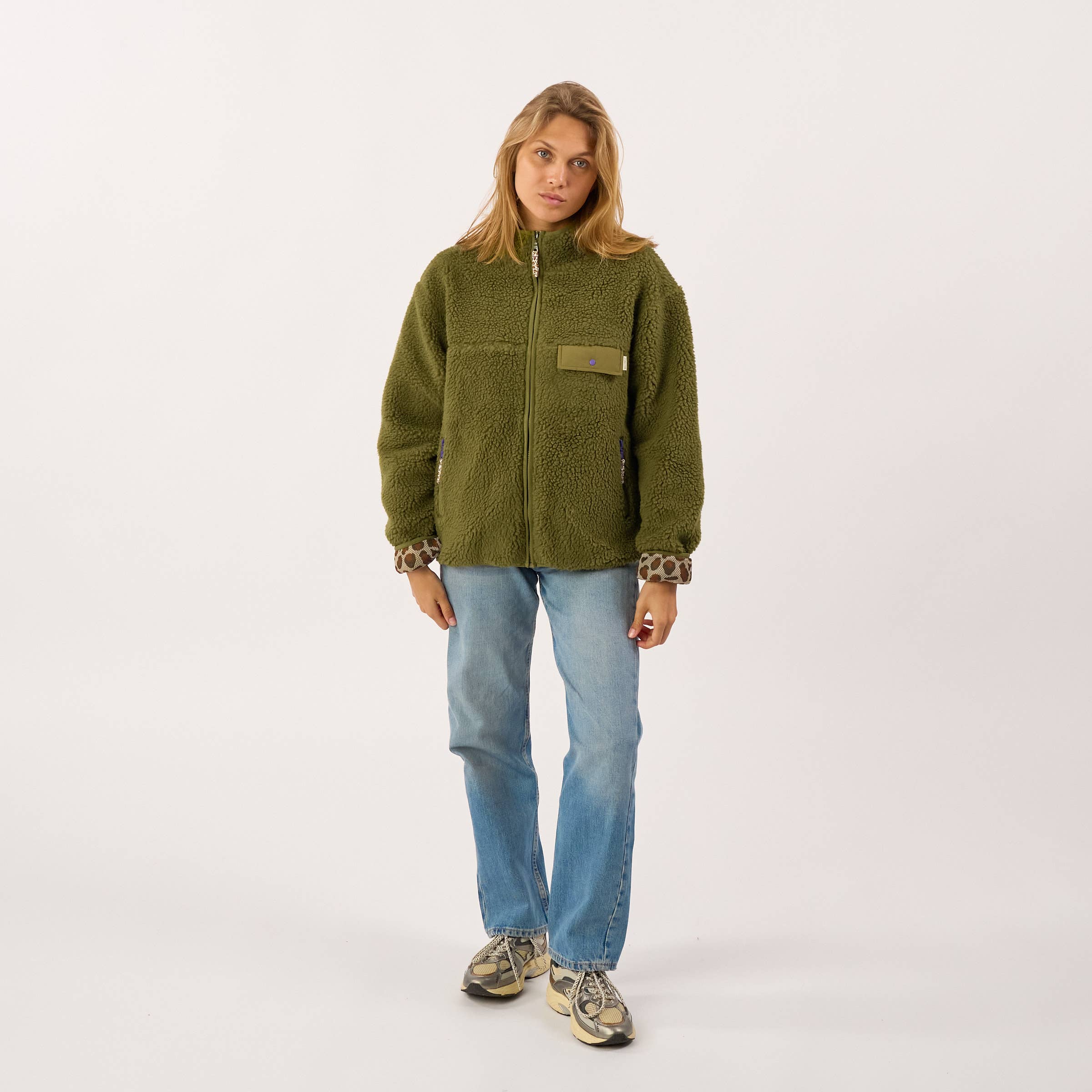 BILLYBELT Damenjacke aus Sherpa mit Reissverschluss und langen Ärmeln "oliv"