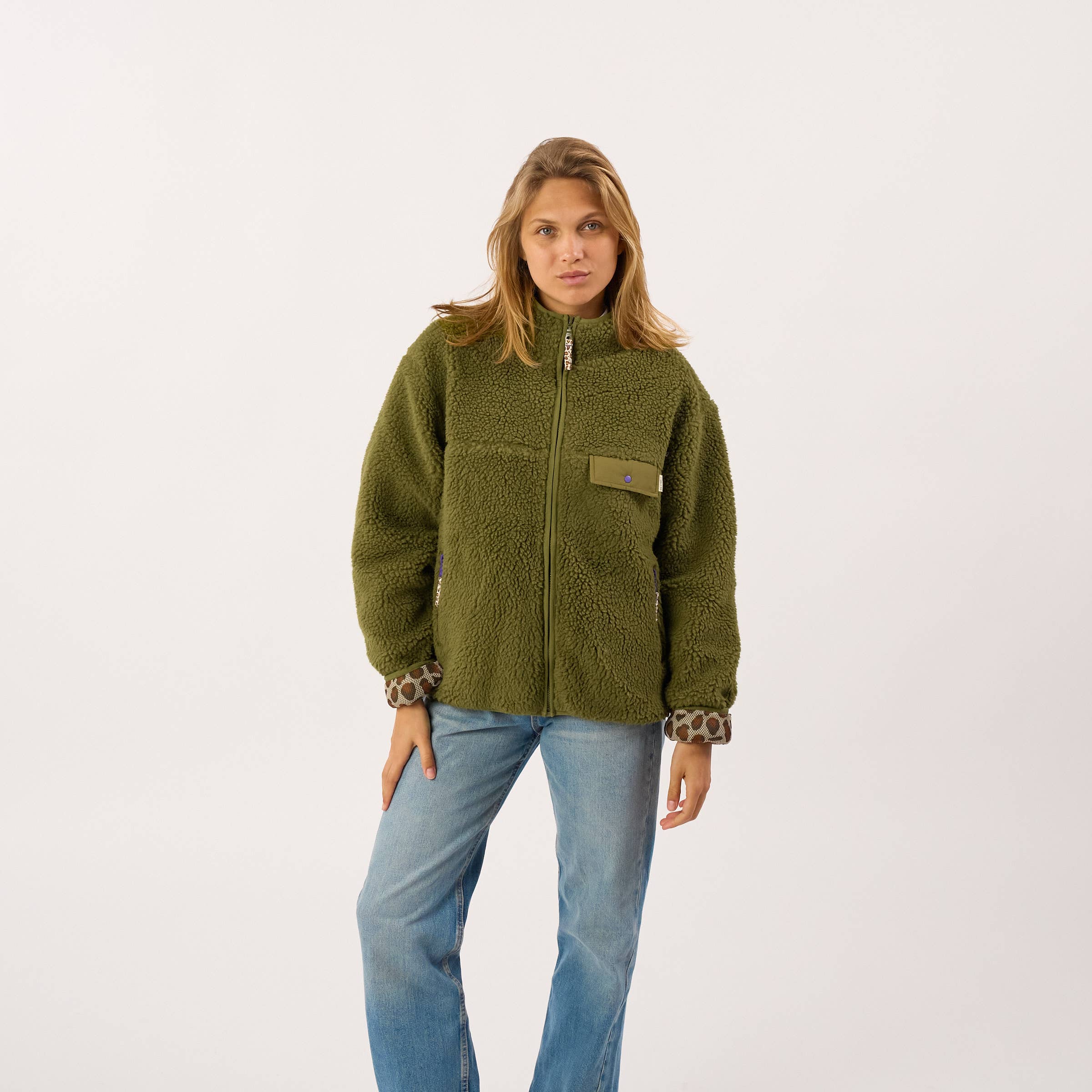 BILLYBELT Damenjacke aus Sherpa mit Reissverschluss und langen Ärmeln "oliv"