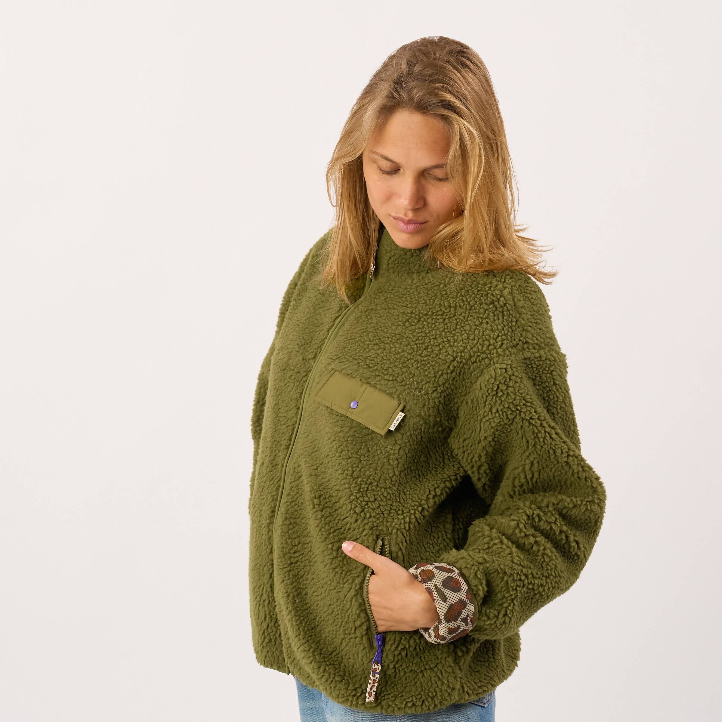 BILLYBELT Damenjacke aus Sherpa mit Reissverschluss und langen Ärmeln "oliv"