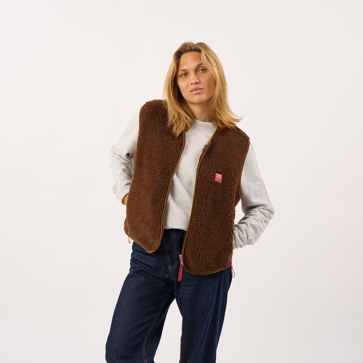 BILLYBELT Damenweste aus Sherpa mit Reissverschluss "braun"