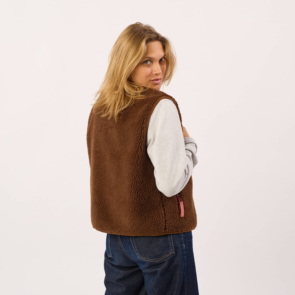 BILLYBELT Damenweste aus Sherpa mit Reissverschluss "braun"