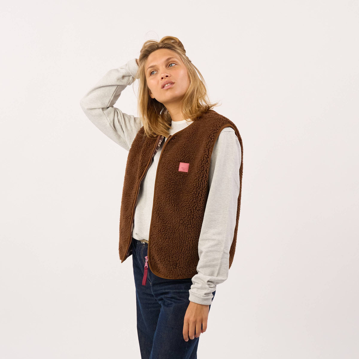 BILLYBELT Damenweste aus Sherpa mit Reissverschluss "braun"