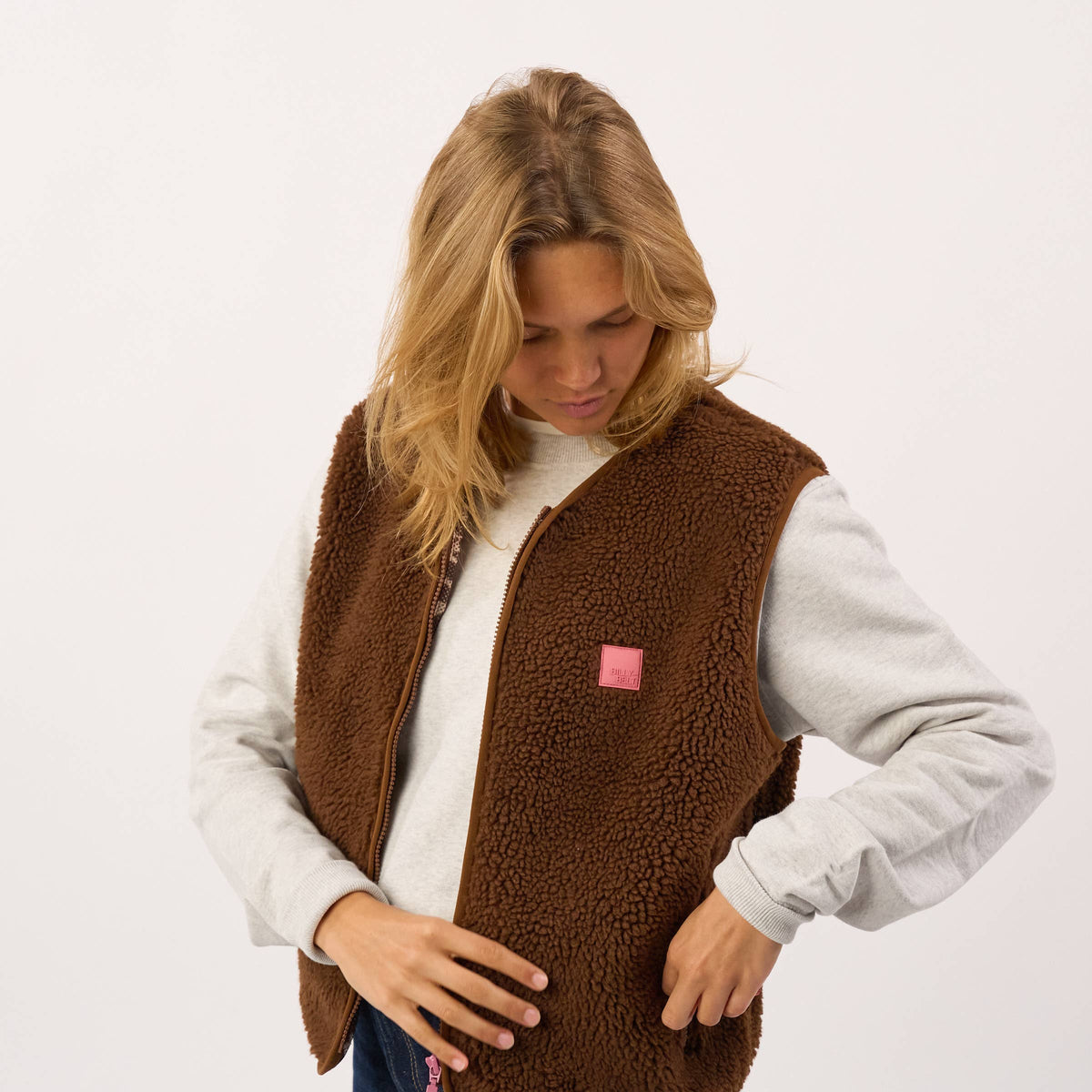 BILLYBELT Damenweste aus Sherpa mit Reissverschluss "braun"