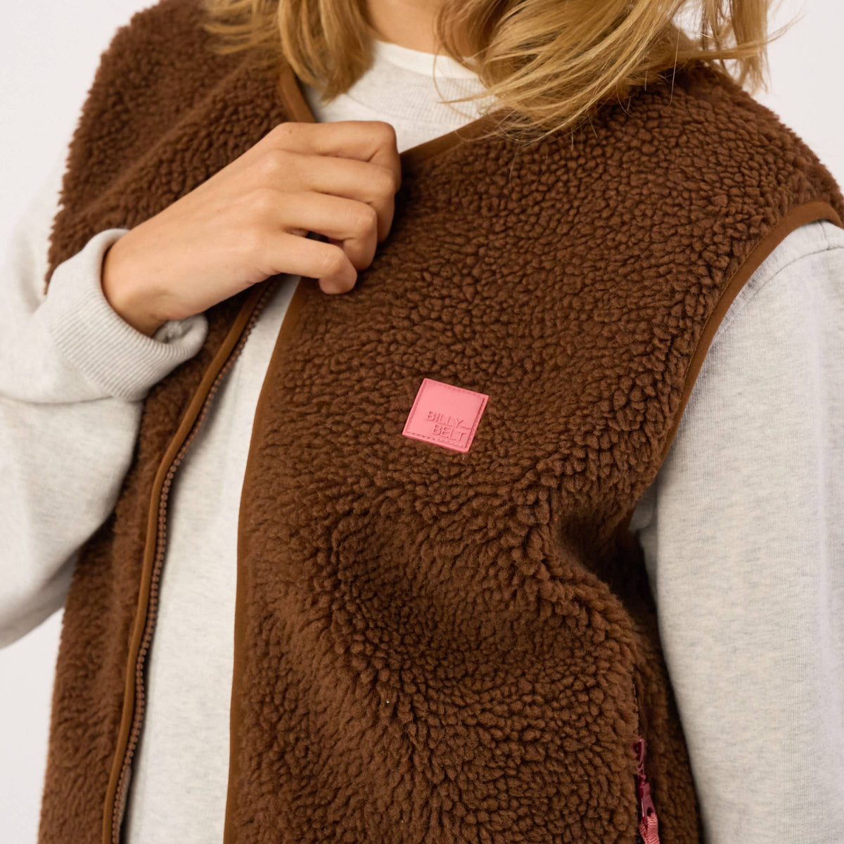 BILLYBELT Damenweste aus Sherpa mit Reissverschluss "braun"