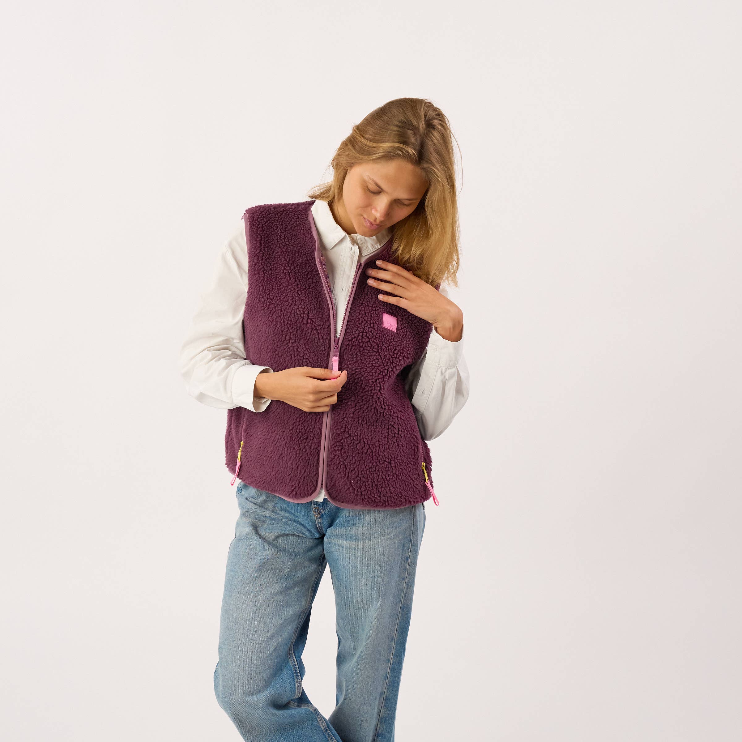 BILLYBELT Damenweste aus Sherpa mit Reissverschluss "pflaume"