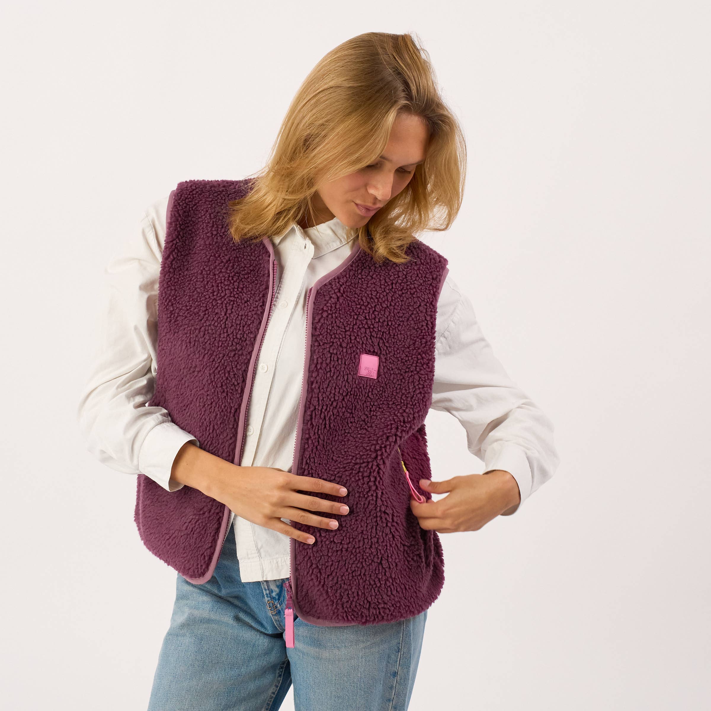 BILLYBELT Damenweste aus Sherpa mit Reissverschluss "pflaume"