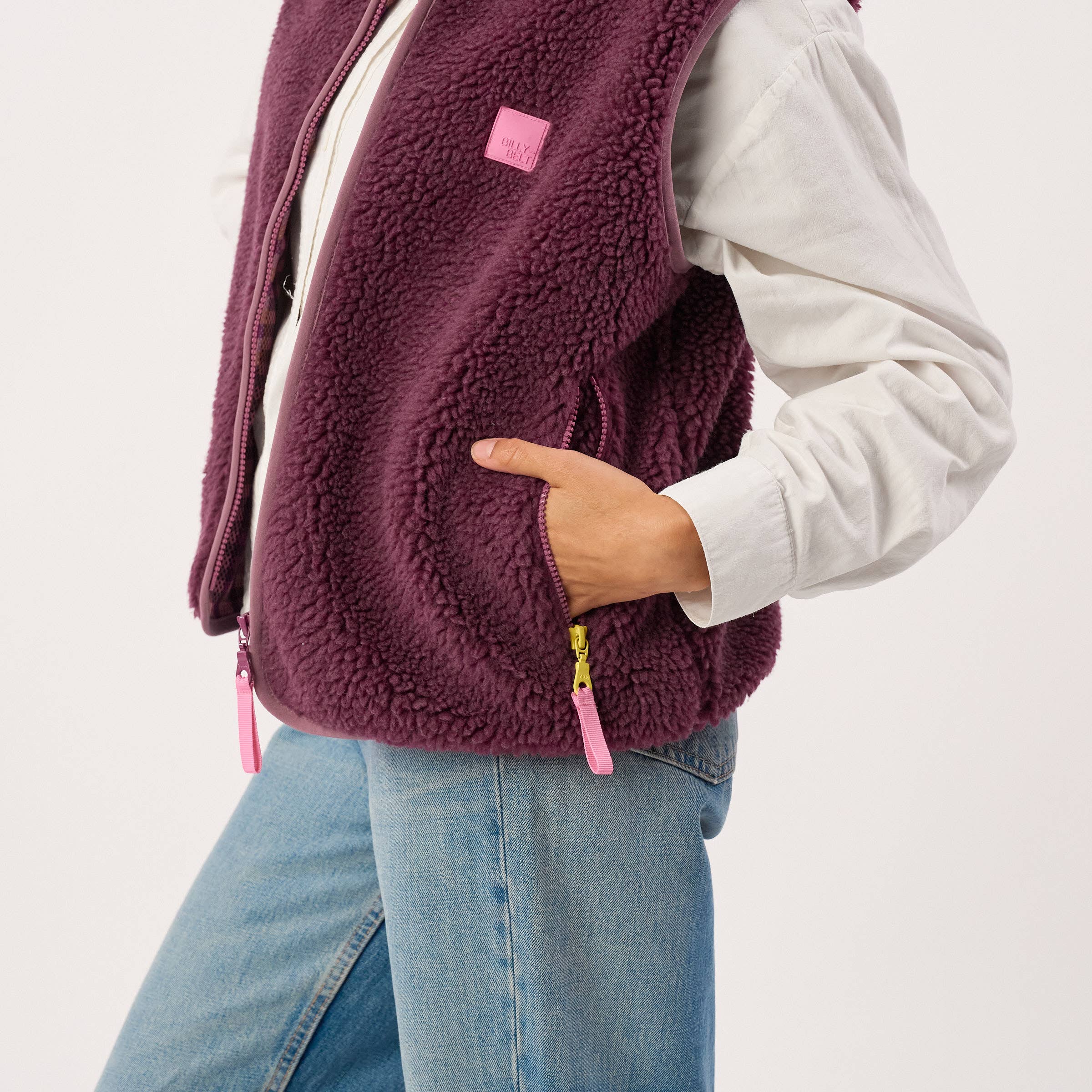 BILLYBELT Damenweste aus Sherpa mit Reissverschluss "pflaume"