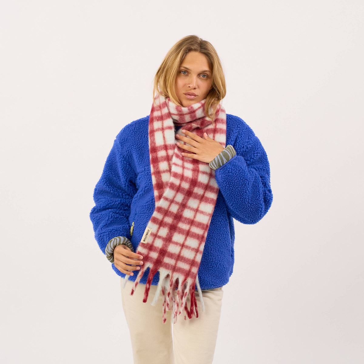 BILLYBELT Feiner Schal aus Mischwolle "Bordeaux & Ecru"