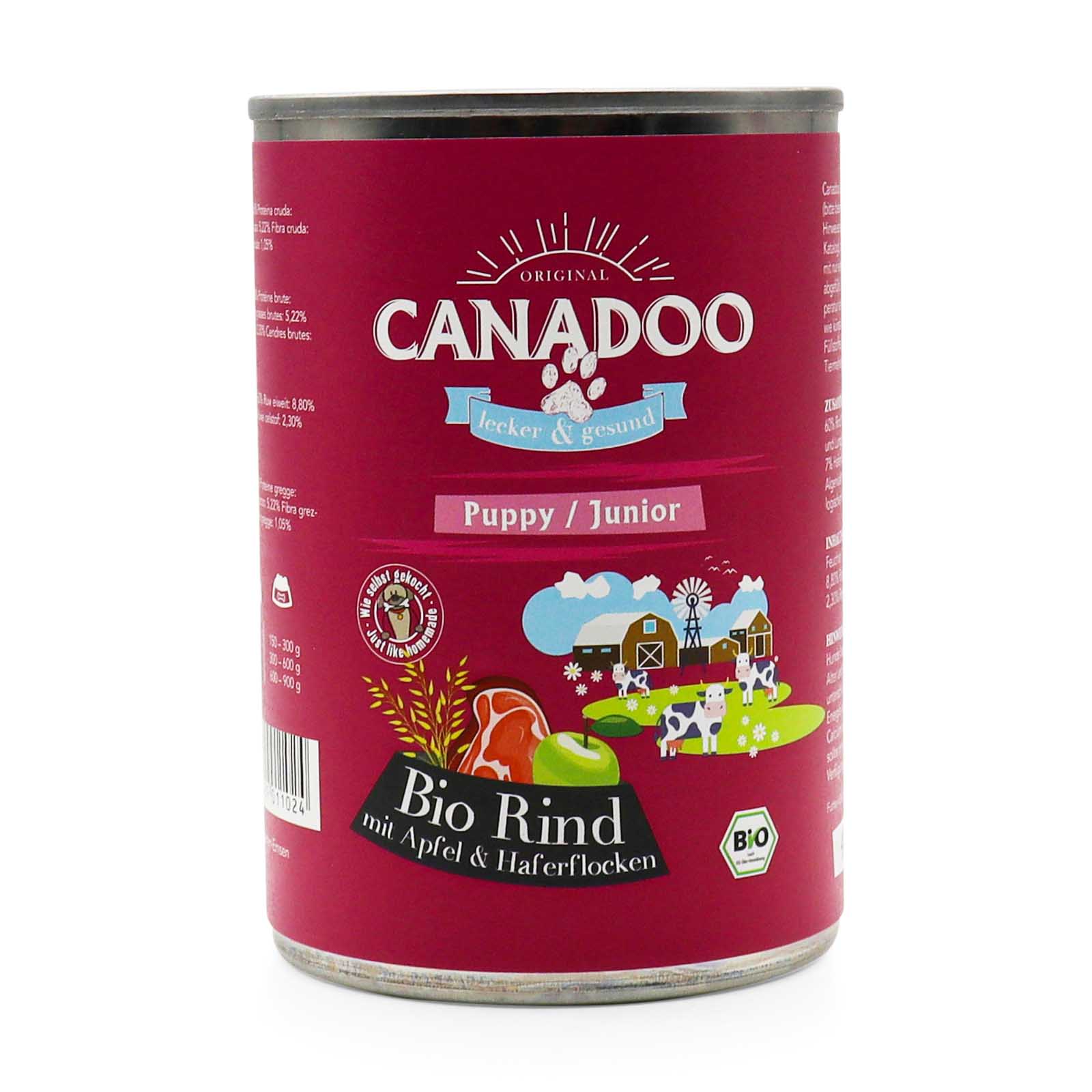 HealthyDog Canadoo Puppy / Junior Nassfutter Bio Rind mit Apfel & Haferflocken