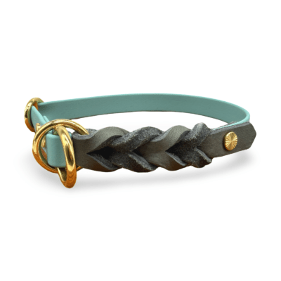 HealthyDog Biothane Halsband mit Leder "aqua"