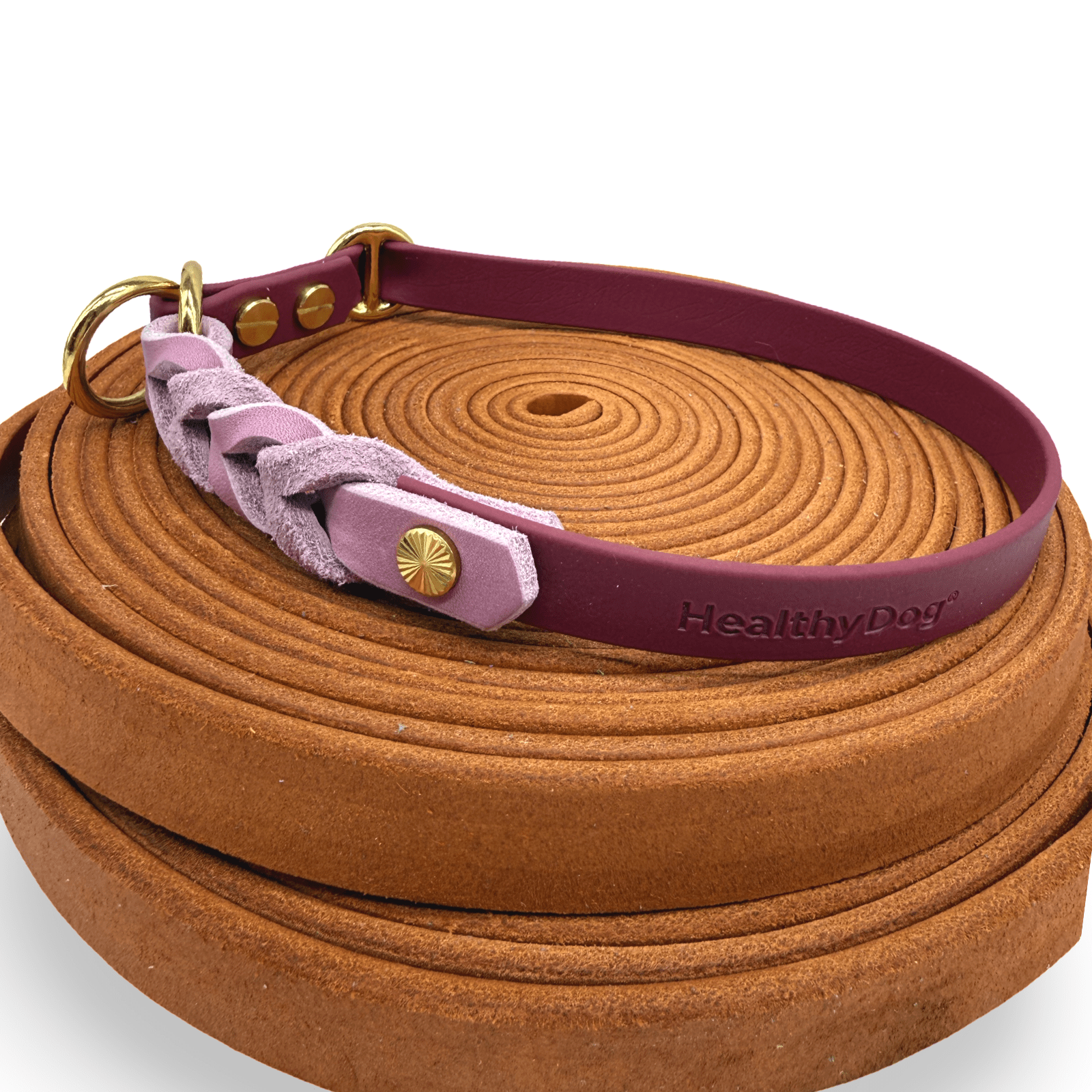 healthydog_produkte_biothane_halsband_leder_bordeaux HealthyDog Biothane Halsband mit Leder "bordeaux"